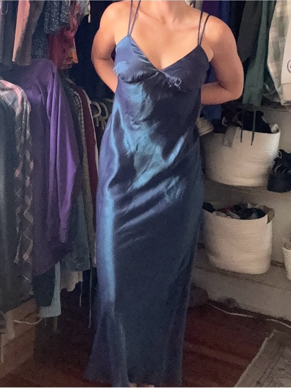 wild fable Navy Satin Slip Maxi Dress with Double Straps